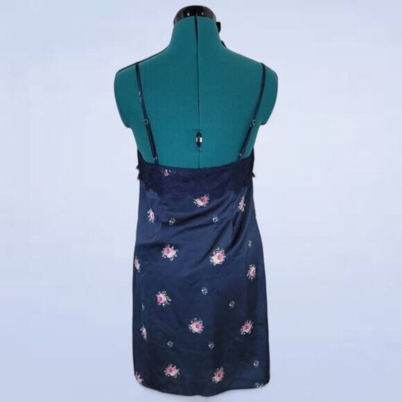 Abercrombie and Fitch Blue Floral Satin Lace V-Neck Slip Dress - Size Small - Picture 4 of 11